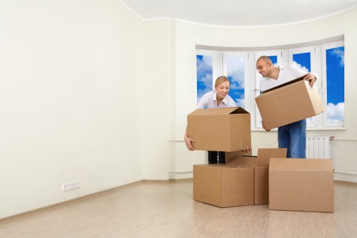 Carefully labelled boxes and packed household items for a Bow move