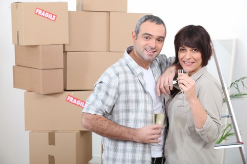 Bow moving van loading household boxes